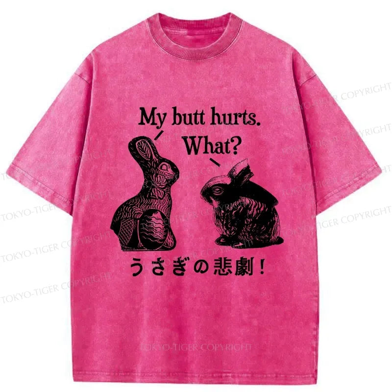 Kyoto-Lion Funny Rabbit Butt Hurts Washed T-Shirt