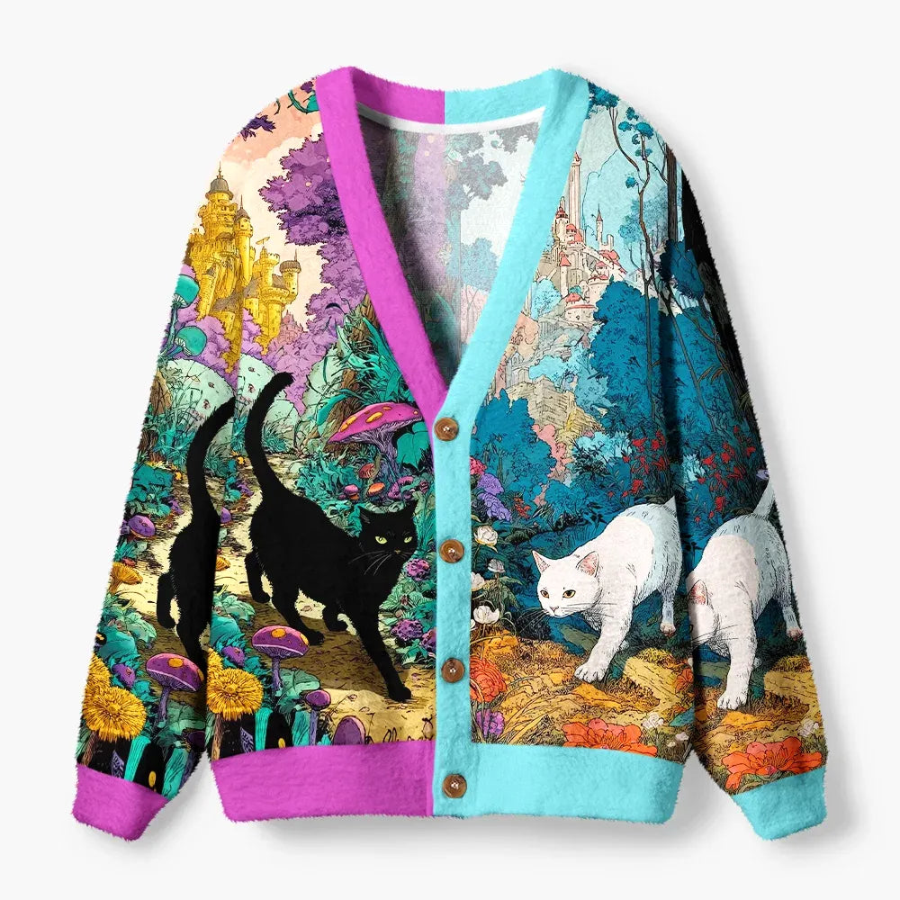 Kyoto-Lion A Tale Of Two Cats In An Enchanted Forest Ugly Cardigan Sweater