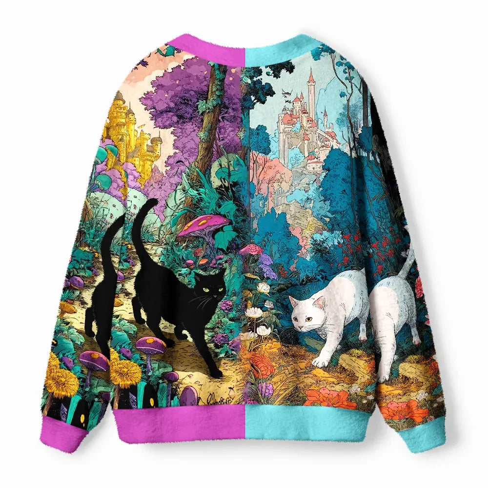 Kyoto-Lion A Tale Of Two Cats In An Enchanted Forest Ugly Cardigan Sweater