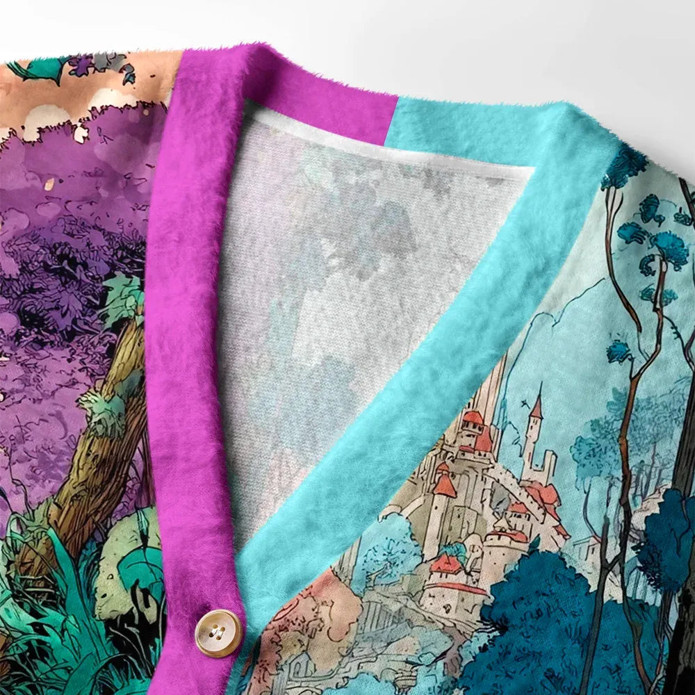 Kyoto-Lion A Tale Of Two Cats In An Enchanted Forest Ugly Cardigan Sweater