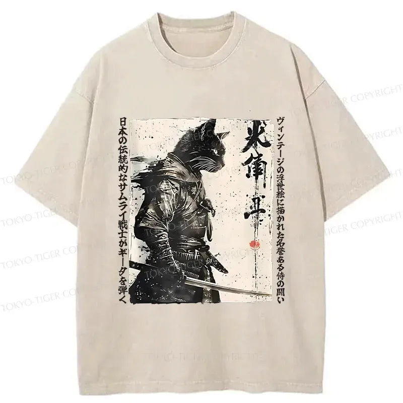japanese cat samurai retro t-shirt best seller