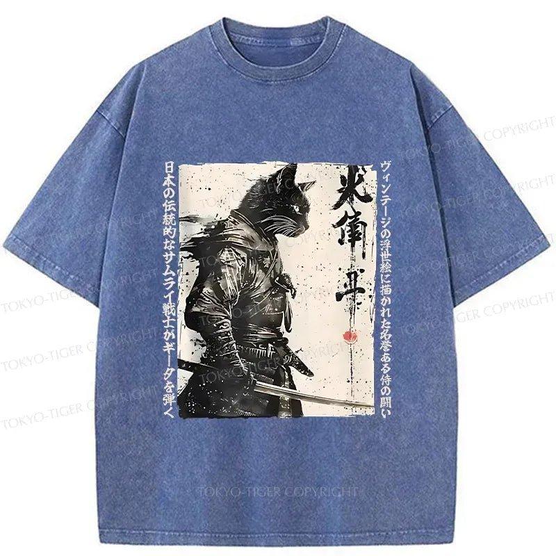 unisex washed cotton cat samurai shirt