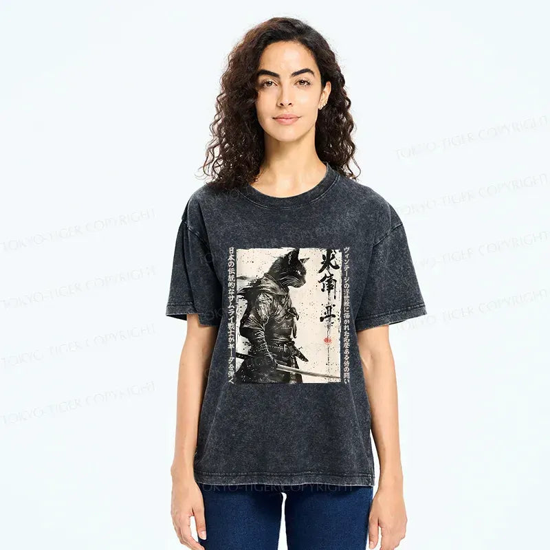 japanese cat samurai retro t-shirt best seller