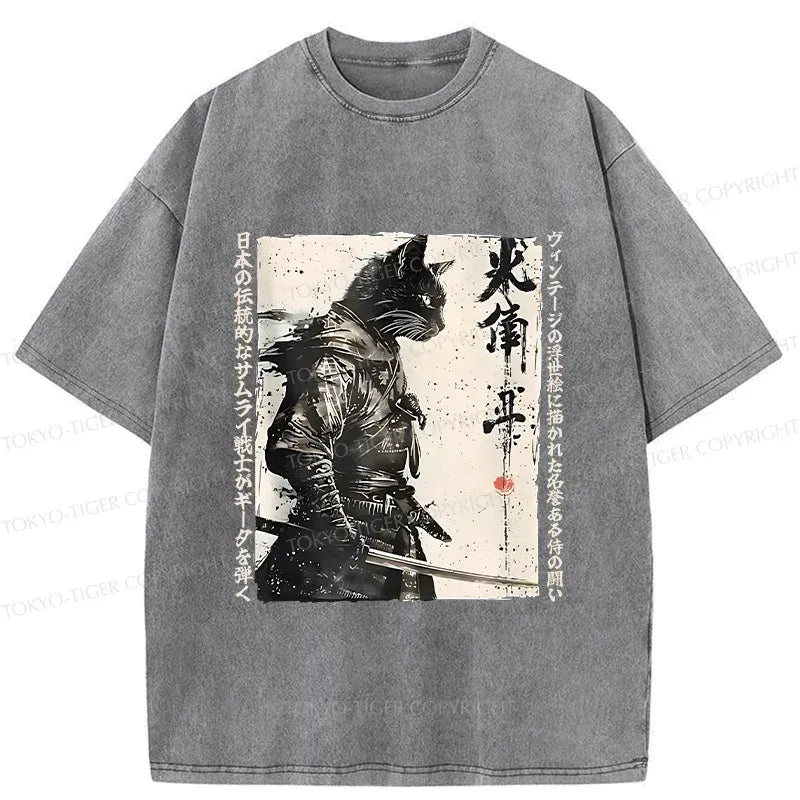 unisex washed cotton cat samurai shirt