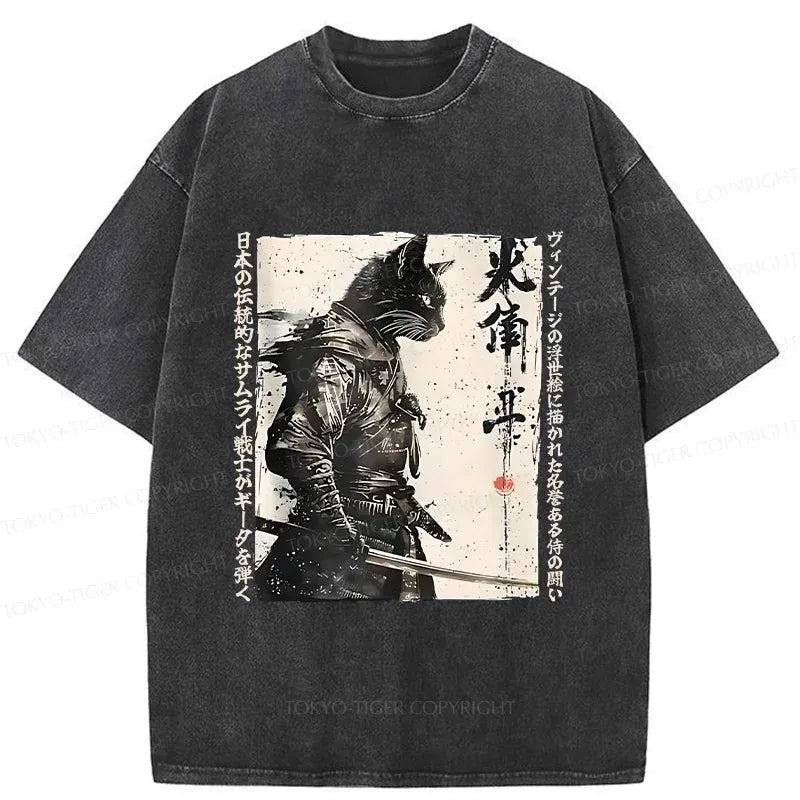 unisex washed cotton cat samurai shirt