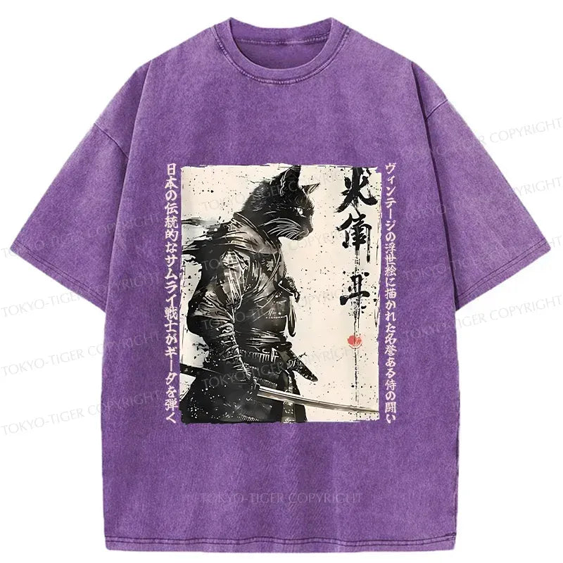 unisex washed cotton cat samurai shirt