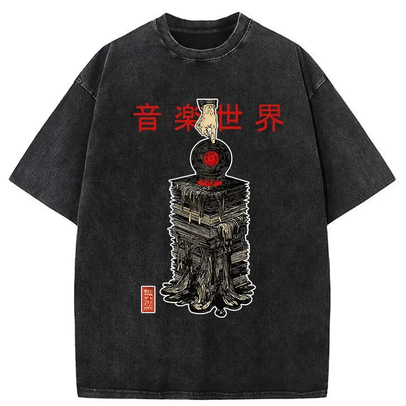 Kyoto-Lion Retro Music Records Washed T-Shirt