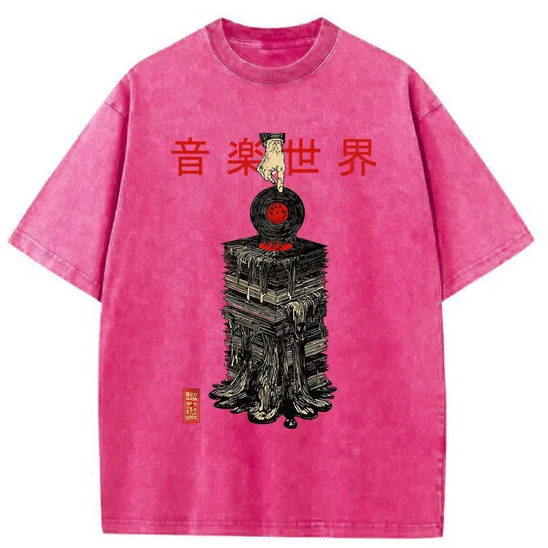 Kyoto-Lion Retro Music Records Washed T-Shirt
