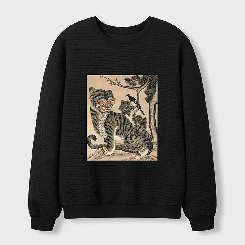 Kyoto-Lion Tiger And Magpie Waffle Sweatshirt