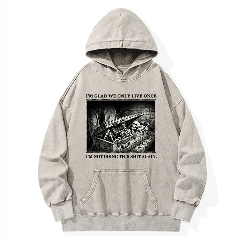 Kyoto-Lion Funny Coffin Skull Meme Washed Hoodie