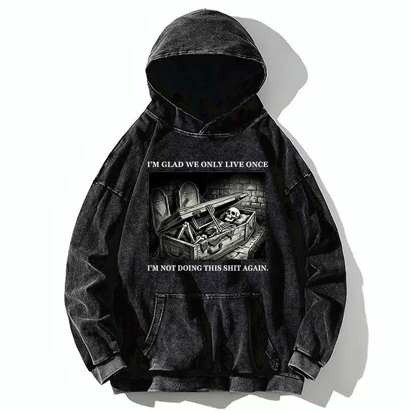 Kyoto-Lion Funny Coffin Skull Meme Washed Hoodie