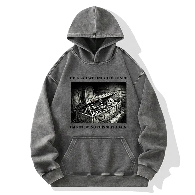 Kyoto-Lion Funny Coffin Skull Meme Washed Hoodie