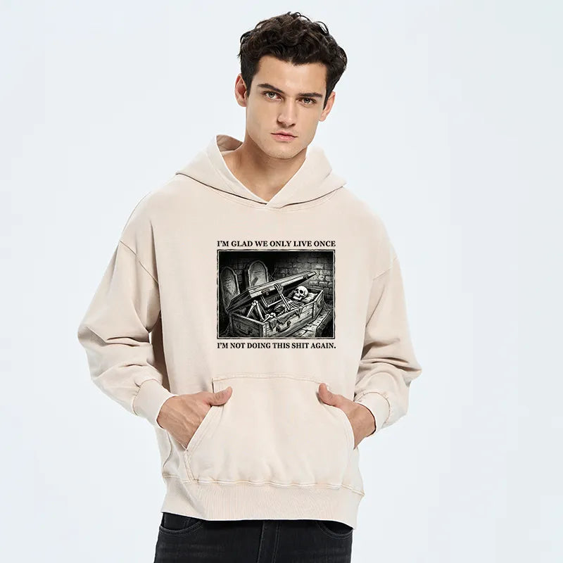 Kyoto-Lion Funny Coffin Skull Meme Washed Hoodie