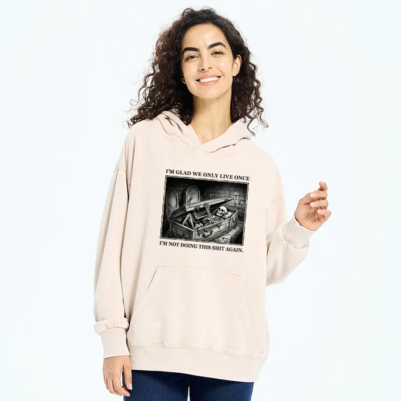 Kyoto-Lion Funny Coffin Skull Meme Washed Hoodie