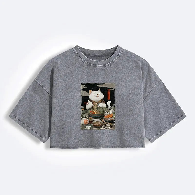 Washed Cotton Crop T-Shirt for Summer Vacation