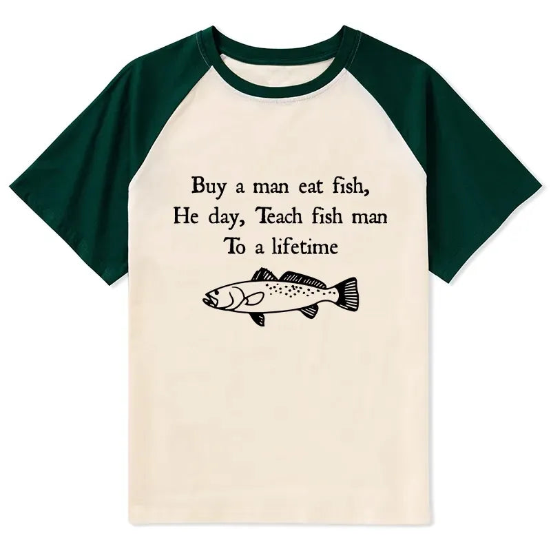 Kyoto-Lion Man Eat Fish Meme Raglan T-shirt