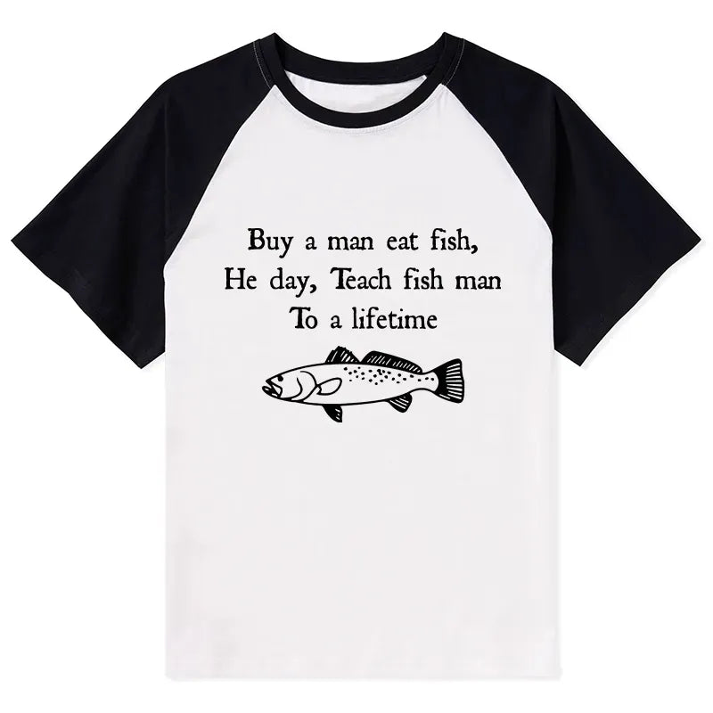 Kyoto-Lion Man Eat Fish Meme Raglan T-shirt