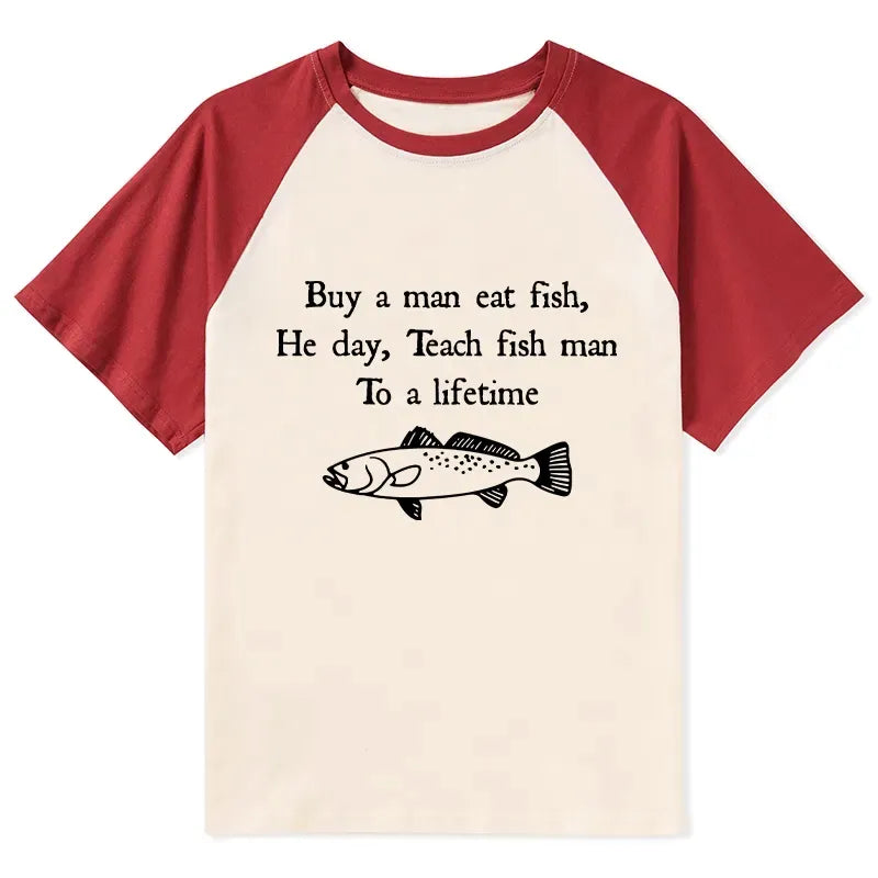 Kyoto-Lion Man Eat Fish Meme Raglan T-shirt