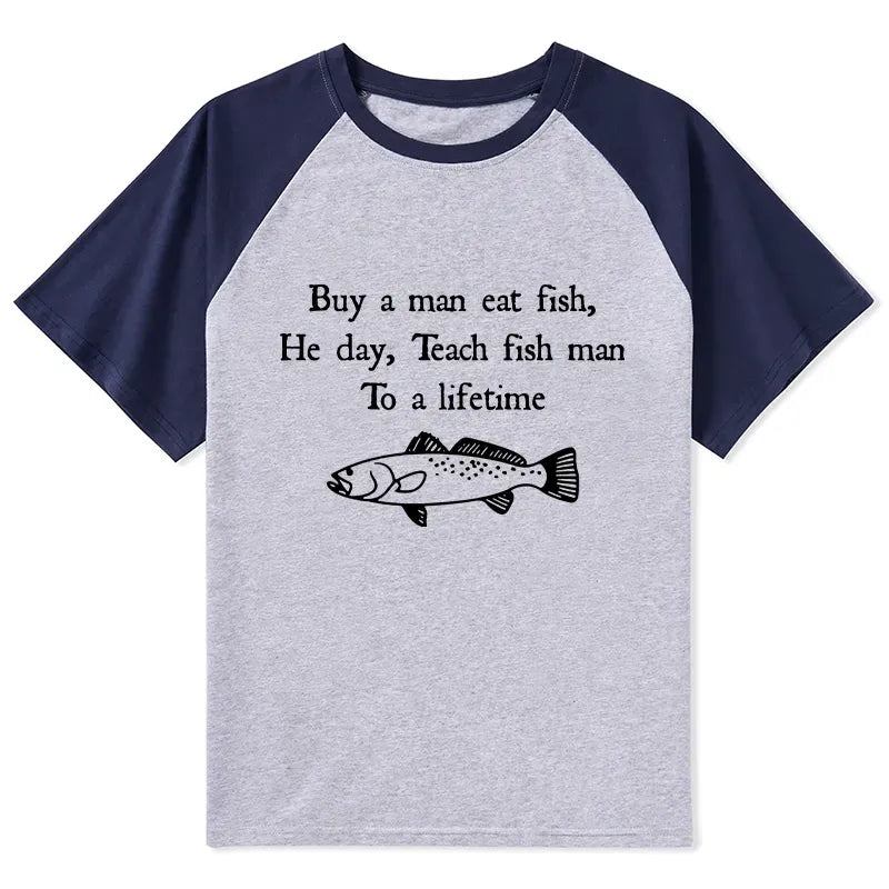 Kyoto-Lion Man Eat Fish Meme Raglan T-shirt