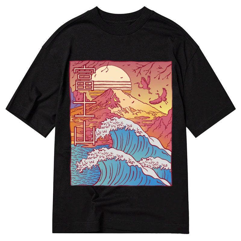 classic japanese wave t shirt for men