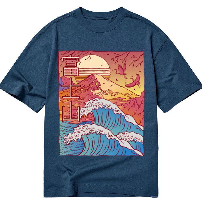 classic japanese wave t shirt for men