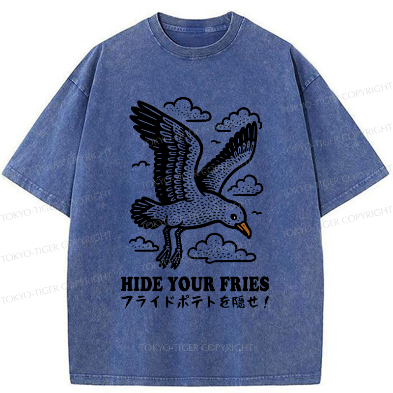 Funny Seagulls French Fries Washed T-Shirt