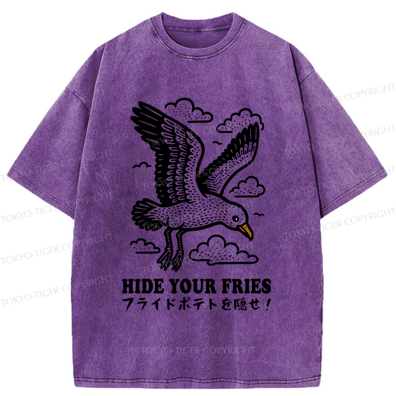 Funny Seagulls French Fries Washed T-Shirt