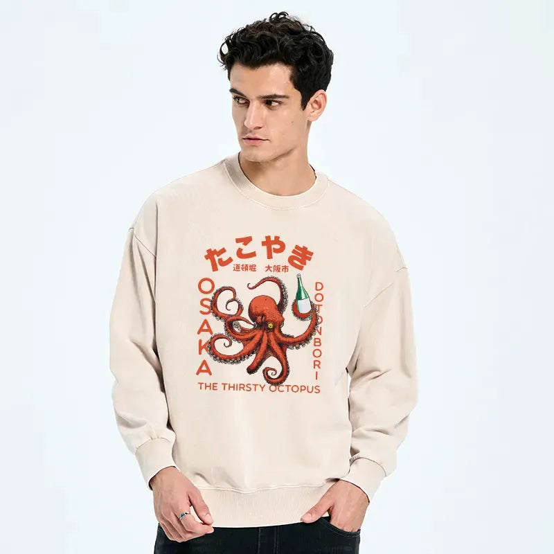 Kyoto-Lion Octopus Drinks Soju Washed Sweatshirt