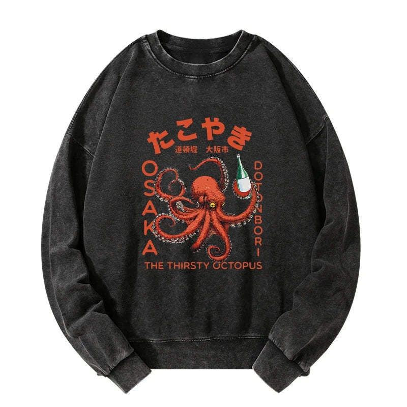 Ukiyo-e octopus drinking soju sweatshirt streetwear