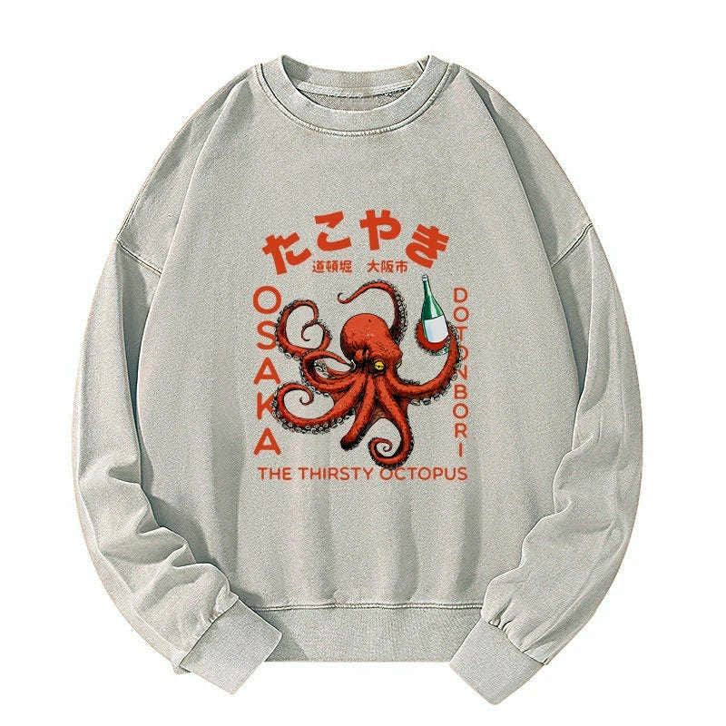 Ukiyo-e octopus drinking soju sweatshirt streetwear