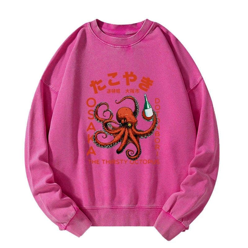 Kyoto-Lion Octopus Drinks Soju Washed Sweatshirt