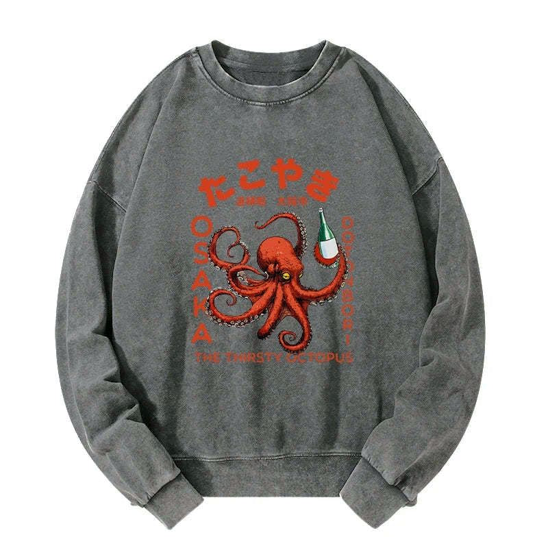Kyoto-Lion Octopus Drinks Soju Washed Sweatshirt