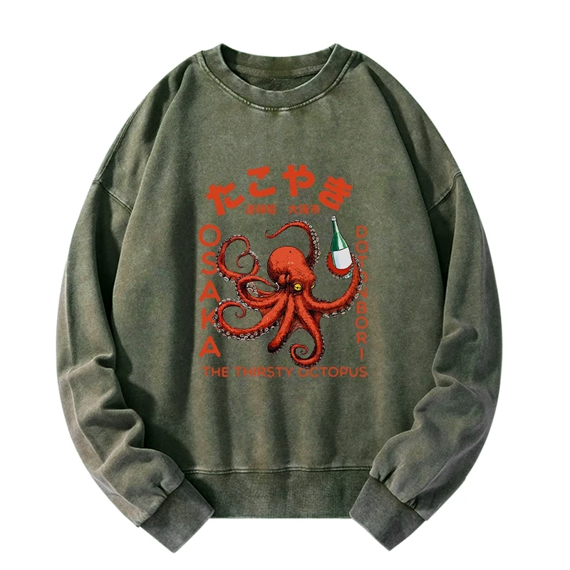 Ukiyo-e octopus drinking soju sweatshirt streetwear