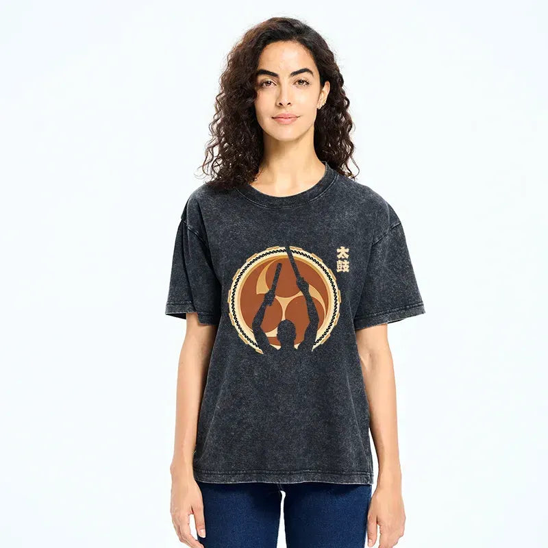 Japanese Drums Washed T-Shirt for Daily Wear