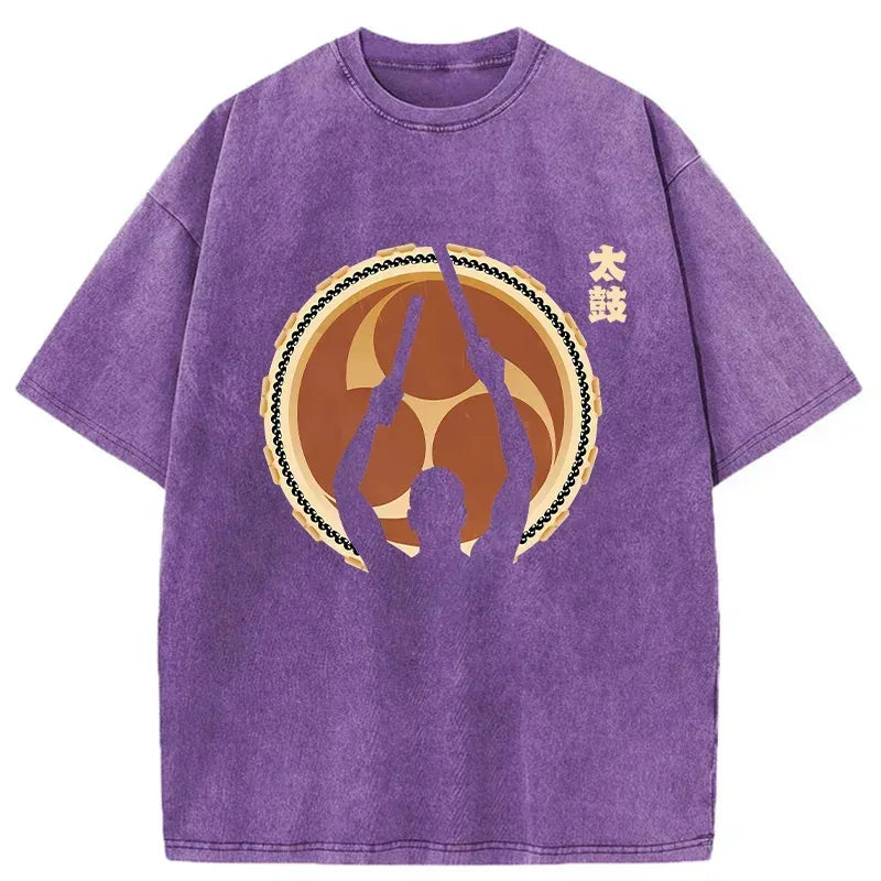 Comfortable Japanese Drums Washed T-Shirt