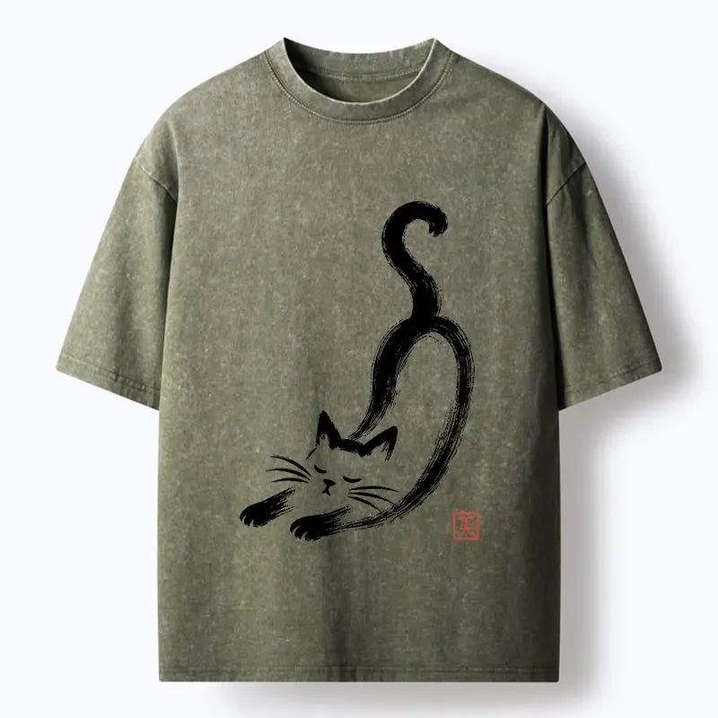 Japanese brush art cat t-shirt for daily wear