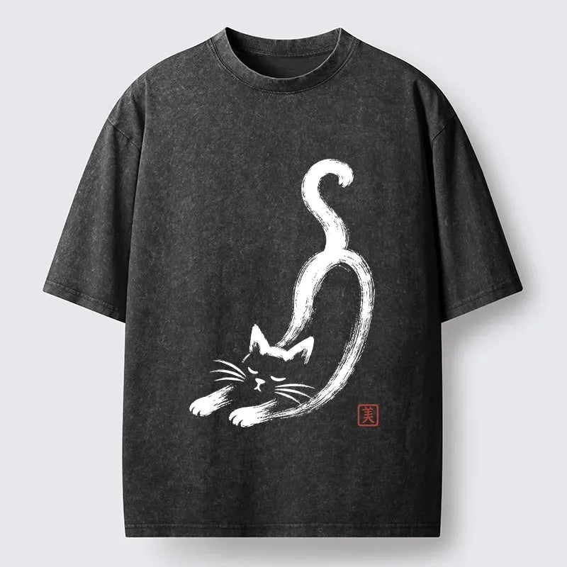 Japanese brush art cat t-shirt for daily wear