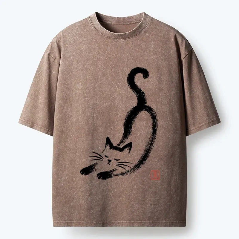 Japanese brush art cat t-shirt for daily wear