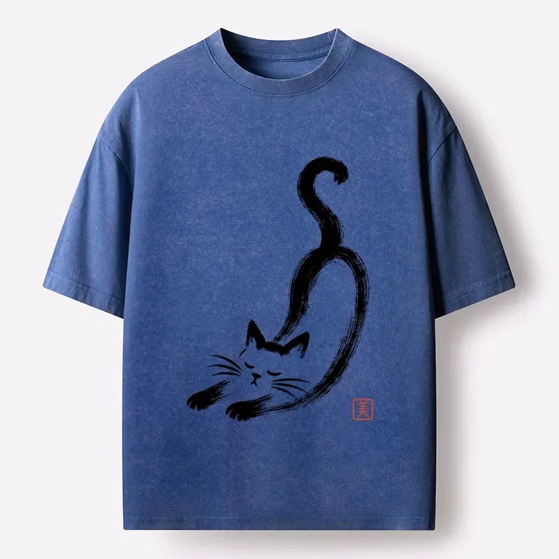 Japanese brush art cat t-shirt for daily wear