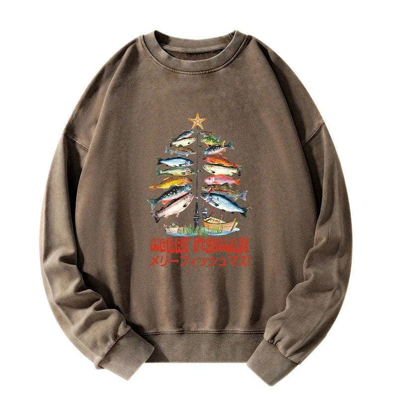 Kyoto-Lion Christmas Tree Fish Washed Sweatshirt