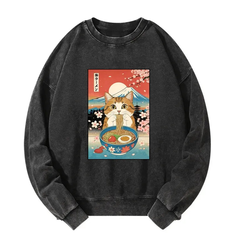 Funny Orange Cat Ramen Japan Sweatshirt