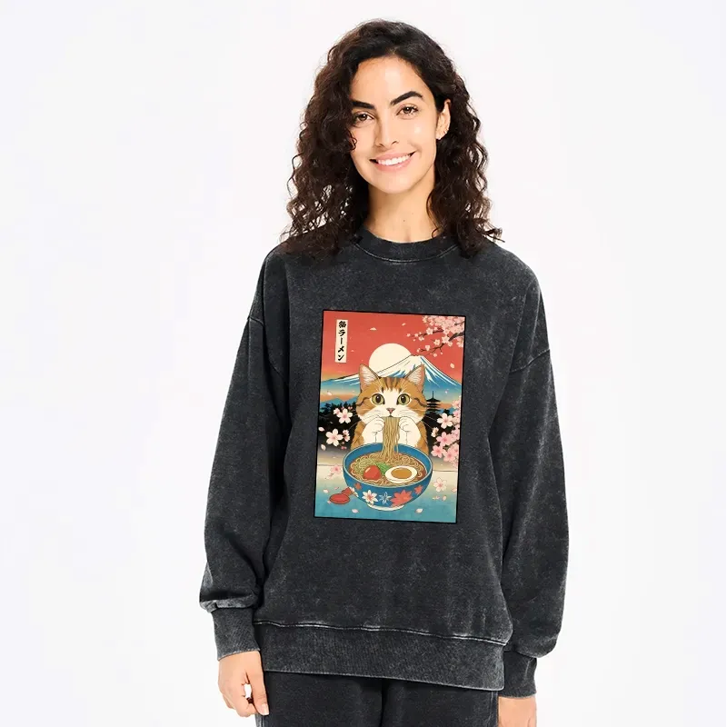 Unisex Cat Ramen Sweatshirt for Daily Wear