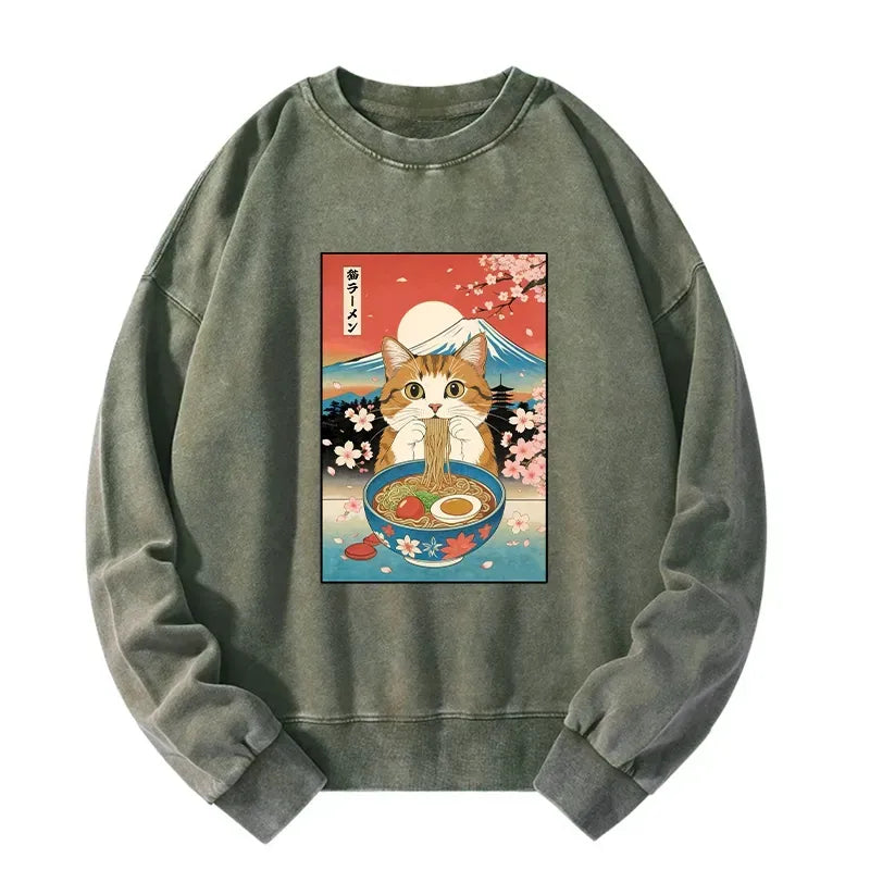 Japanese Washed Sweatshirt for Cat Lovers