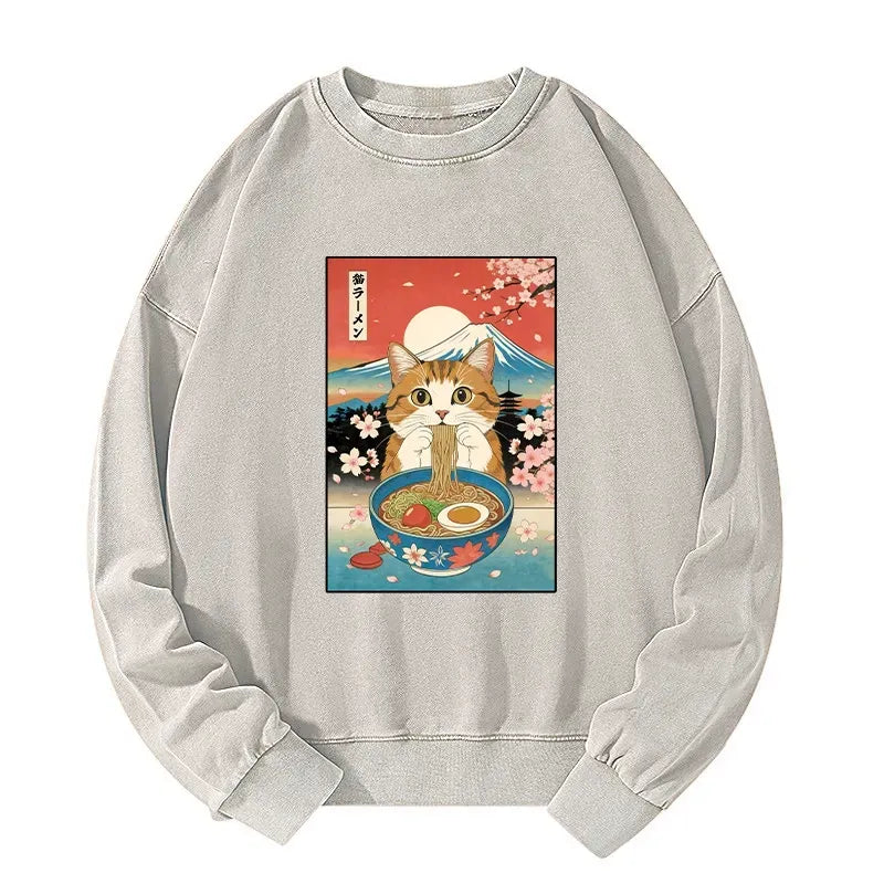 Japanese Washed Sweatshirt for Cat Lovers
