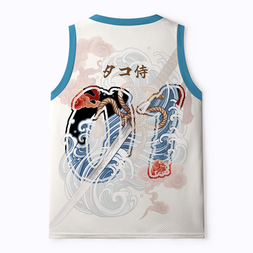 Kyoto-Lion Ukiyo-E Octopus Samurai Mesh Tank Top