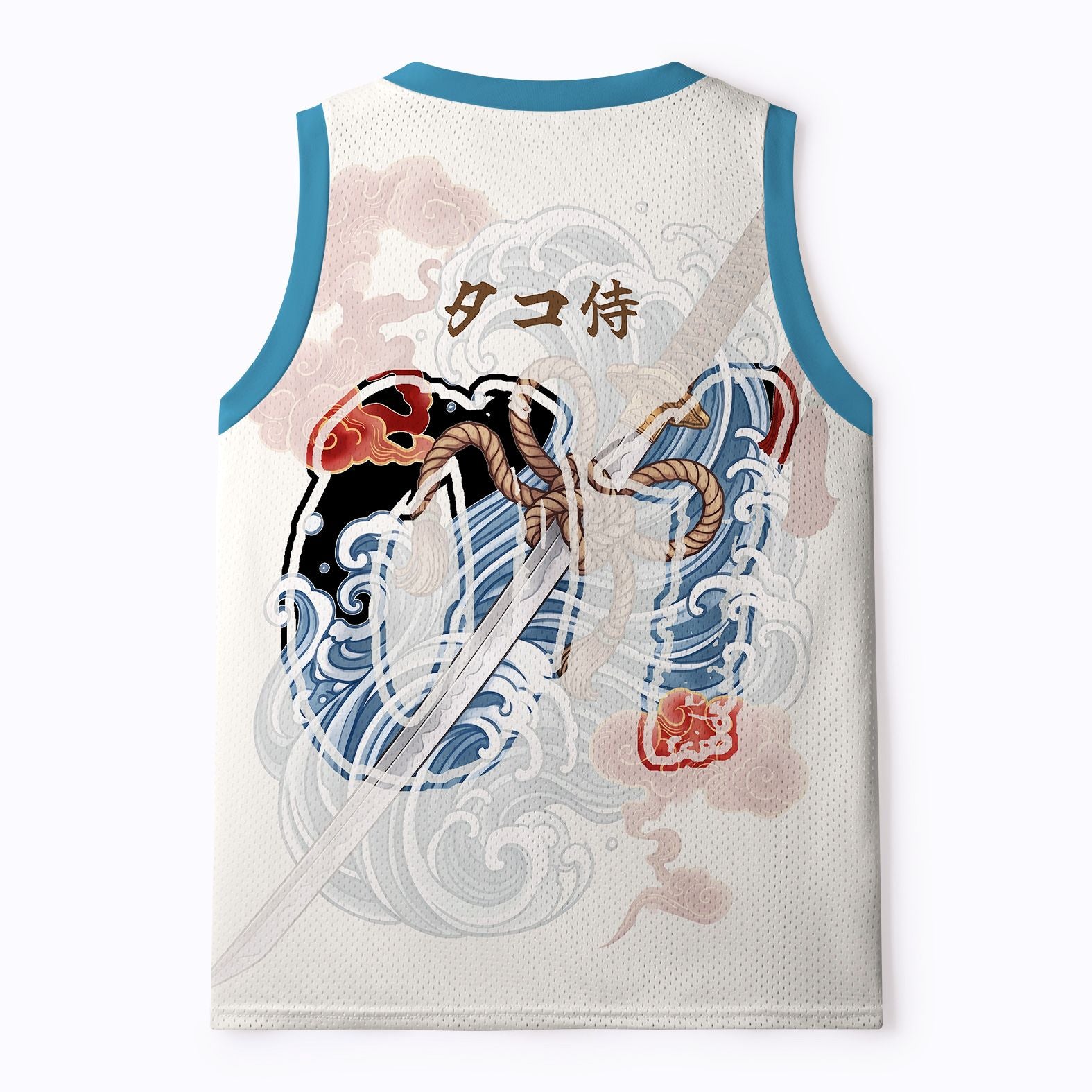 Kyoto-Lion Ukiyo-E Octopus Samurai Mesh Tank Top