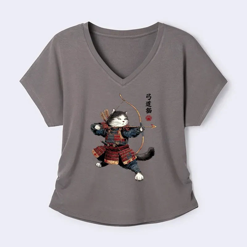 Kyoto-Lion Kyudo Samurai Cat Modal Dolman Sleeve T-Shirt