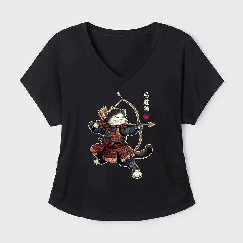 Kyoto-Lion Kyudo Samurai Cat Modal Dolman Sleeve T-Shirt