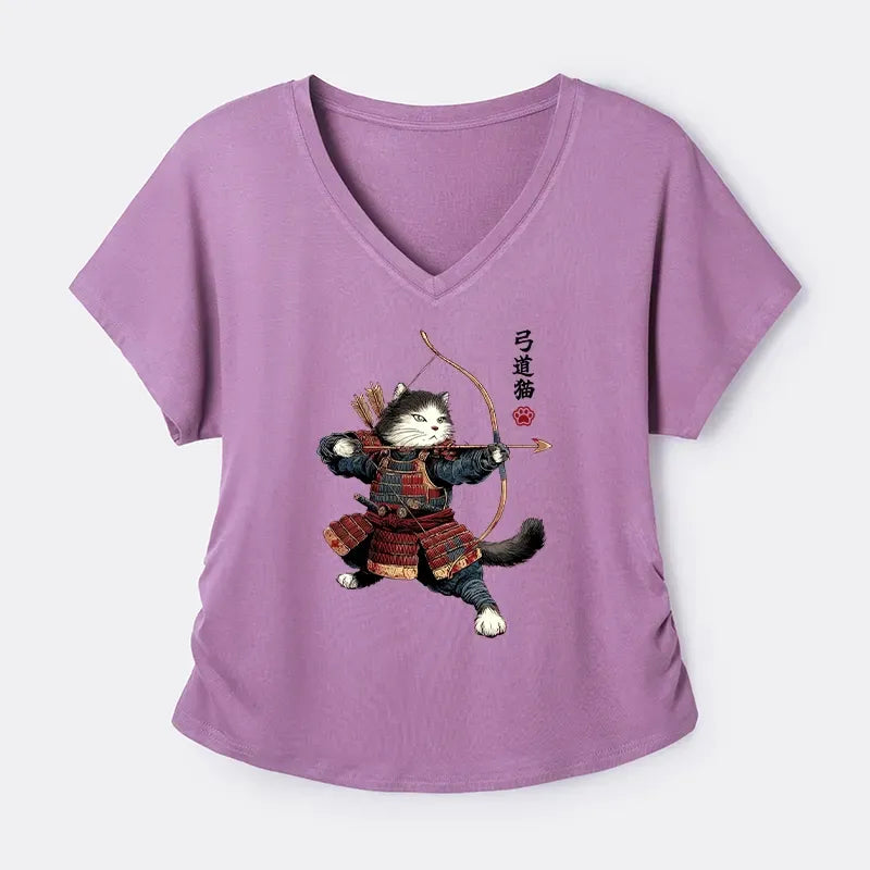Kyoto-Lion Kyudo Samurai Cat Modal Dolman Sleeve T-Shirt