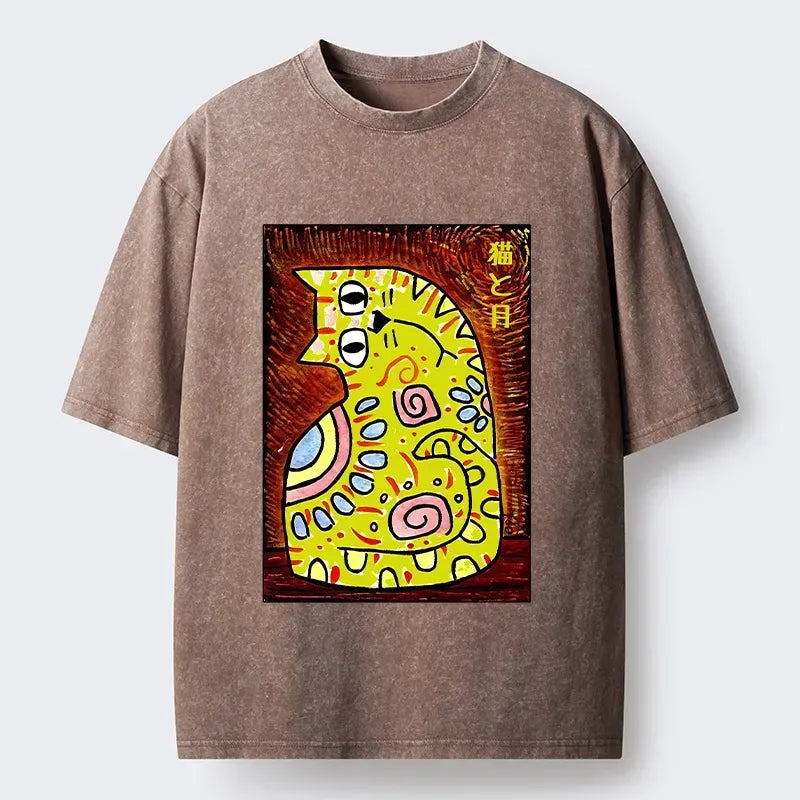 japanese folk art cat moon t-shirt